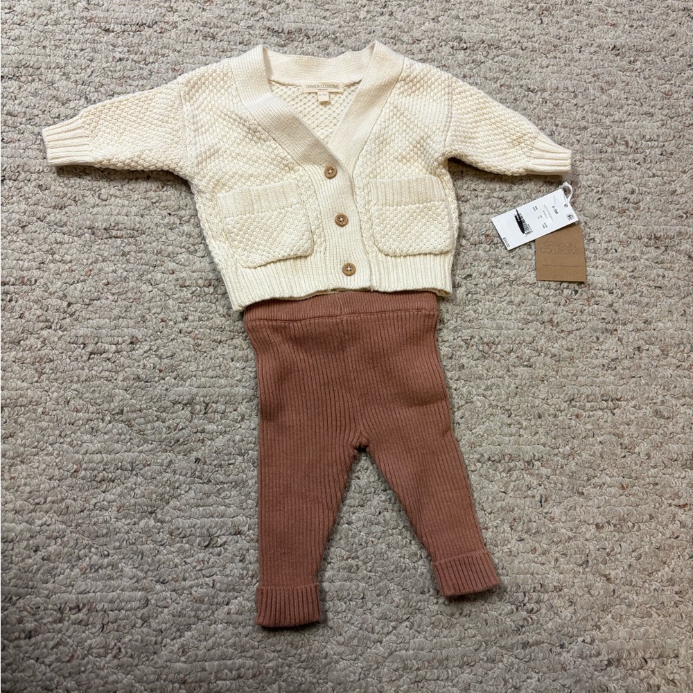 Cream Cardigan and Brown Pants Set